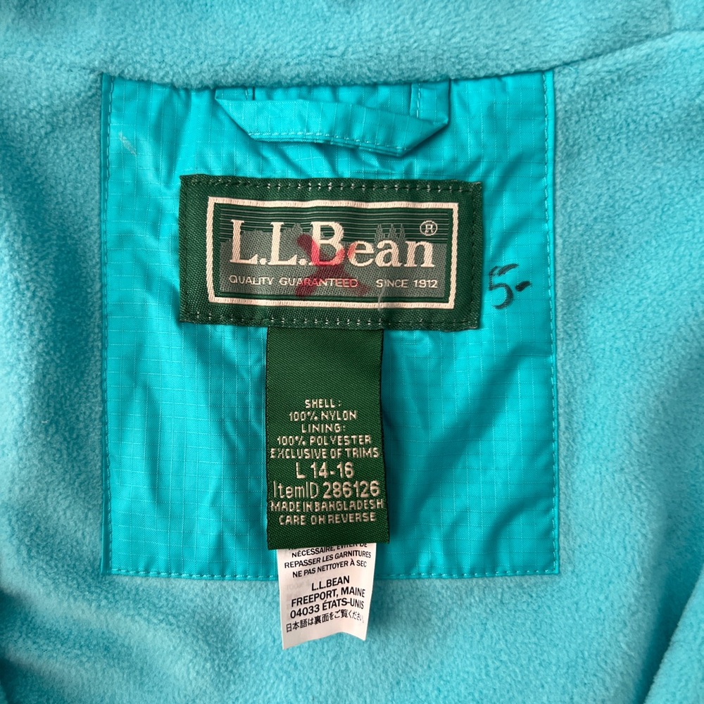 L.L. Bean Teal Fleece Lined Rain Jacket - Picture 3 of 3